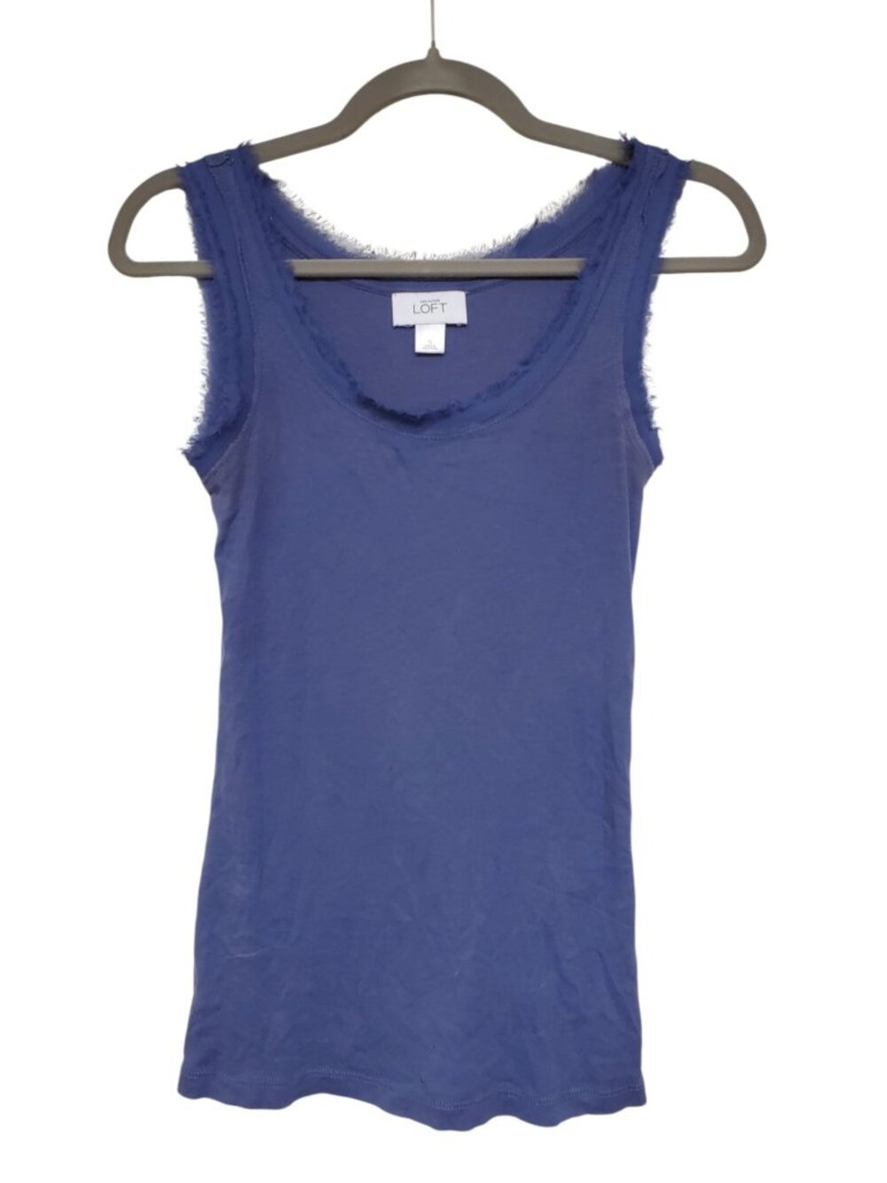 LOFT Women's Navy Blue Eyelash Fringe Trim Casual Basic Tank Size S